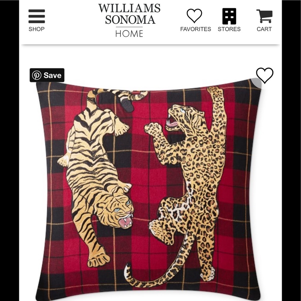 Williams Sonoma Tiger Tartan Christmas Pillow